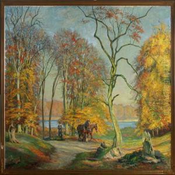 Forest Scenery, Fall Oil Painting by Borge C. Nyrop