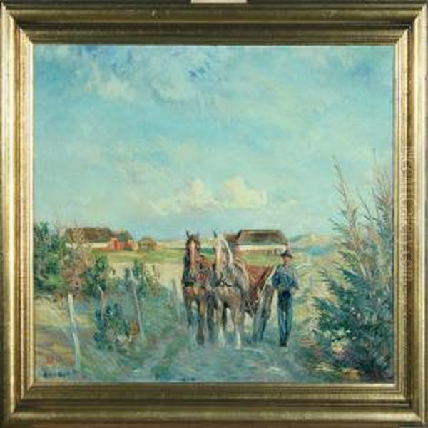 Landscape With Horsedrown Cart Oil Painting by Borge C. Nyrop