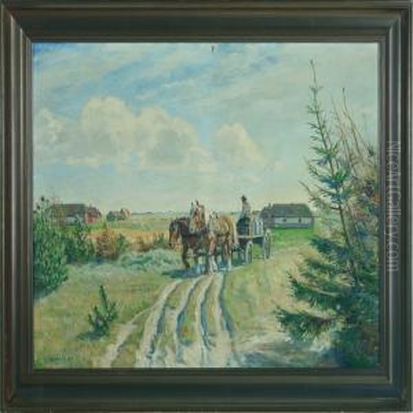 Horsedrawn Cart Oil Painting by Borge C. Nyrop