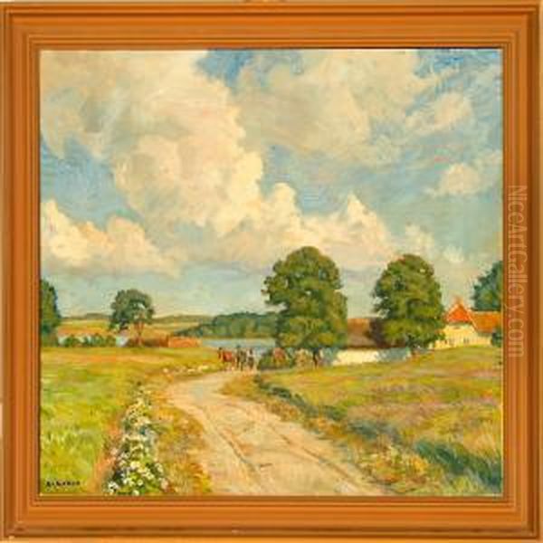 A Danish Summer Landscape Oil Painting by Borge C. Nyrop