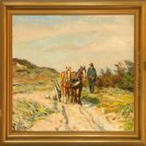 Peasant With A Horsecarriage In Dunes Oil Painting by Borge C. Nyrop