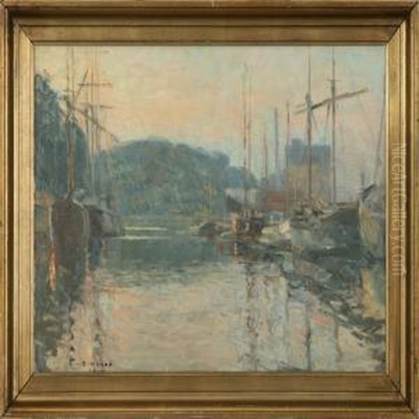 Habour Scene With Ships Oil Painting by Borge C. Nyrop