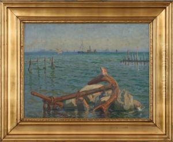 Along The Coast With Boats And Anchor Oil Painting by Borge C. Nyrop