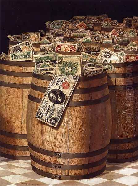 Barrels of Money I Oil Painting by Victor Dubreuil