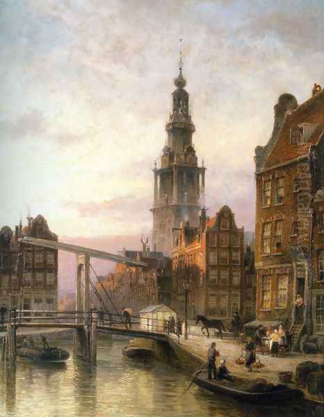 The Zuider Kerk at Dusk, Amsterdam Oil Painting by Cornelis Christiaan Dommelshuizen