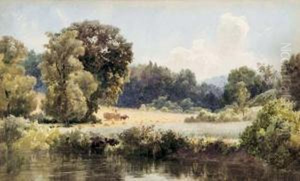 Haying At The Edge Of The River. Oil Painting by Lucius Richard O'Brien