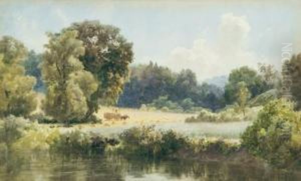 Haying At The Edge Of The River Oil Painting by Lucius Richard O'Brien