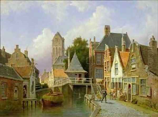 Canal Scene in Holland Oil Painting by Cornelis Christiaan Dommelshuizen