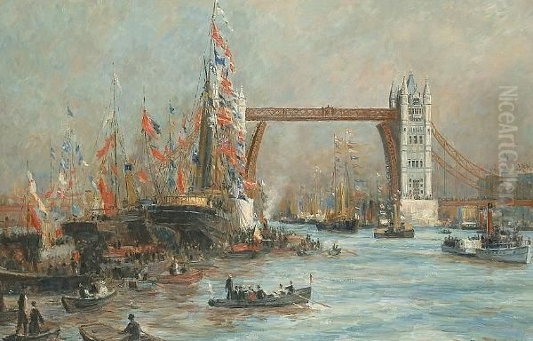 A Review On The Thames At Tower Bridge Oil Painting by John O'Connor