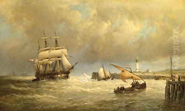 Entrance to the harbour of Hellevoetsluis, Holland Oil Painting by Cornelis Christiaan Dommelshuizen