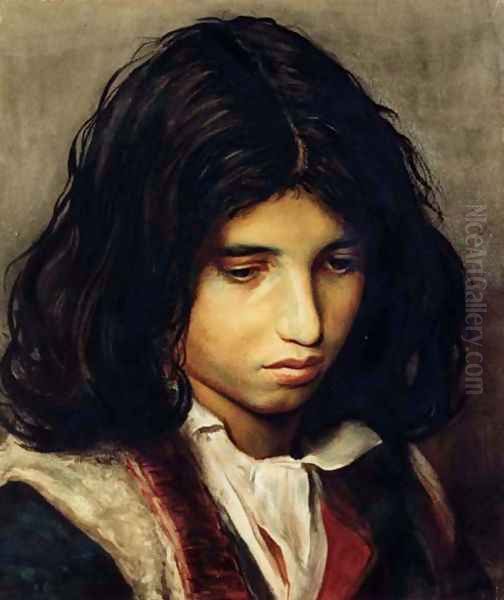 Half portrait of a gypsy boy Oil Painting by Franz Von Defregger