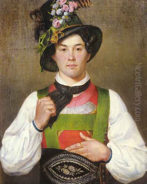 A Young Man In Tyrolean Costume Oil Painting by Franz Von Defregger