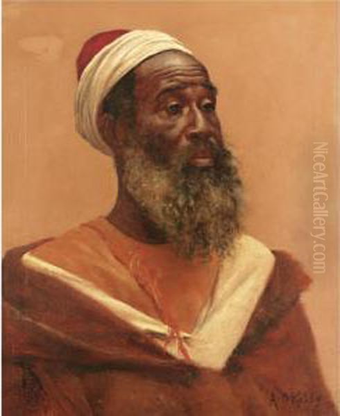 Portrait Of An Arab Man Oil Painting by Aloysius C. O'Kelly