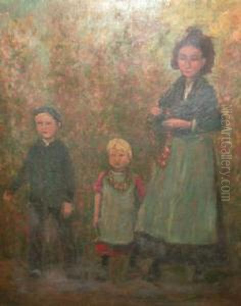 Irish 1850/53-1929- Mother And Children; Oil On Canvas, Bears Signature, 76x54cm Oil Painting by Aloysius C. O'Kelly