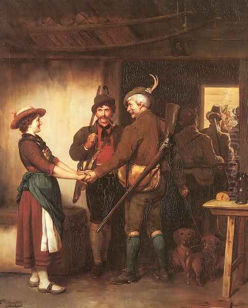 Abschied Der Jäger (The Hunters' Farewell) Oil Painting by Franz Von Defregger