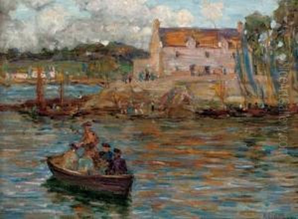 Boats In A Harbour Oil Painting by Aloysius C. O'Kelly