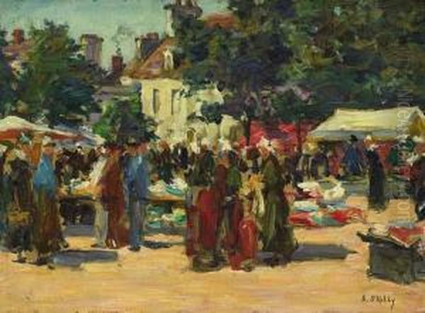 French Market Scene Oil Painting by Aloysius C. O'Kelly