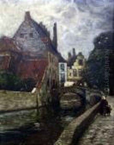 Quay, St Augustine, Bruges Oil Painting by Karl O'Lynch Van Town