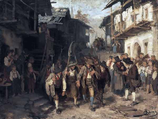 The last contingent Oil Painting by Franz Von Defregger