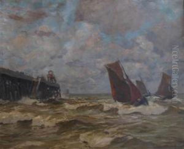 Boats By A Pier Oil Painting by Karl O'Lynch Van Town