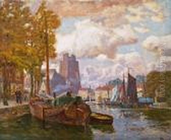 Kanal In Dordrecht Oil Painting by Karl O'Lynch Van Town