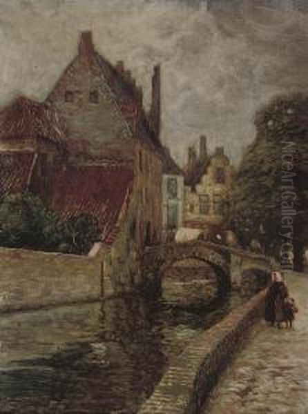 Quay St. Augustine, Bruges Oil Painting by Karl O'Lynch Van Town