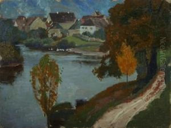 Dorflandschaft Am See In Der Oberpfalz Oil Painting by Karl O'Lynch Van Town