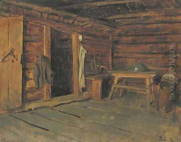 Eine Kasestube a cabin interior Oil Painting by Franz Von Defregger