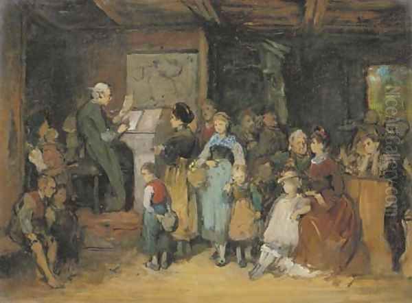 Schuleinschreibung enlisting for school Oil Painting by Franz Von Defregger