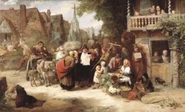 Market Day, The Arrival Of The Hippodrome Oil Painting by George Bernard O'Neill