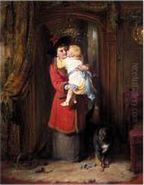 A Christmas Kiss Oil Painting by George Bernard O'Neill