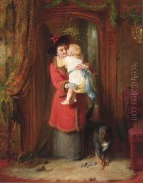 Under The Mistletoe Oil Painting by George Bernard O'Neill