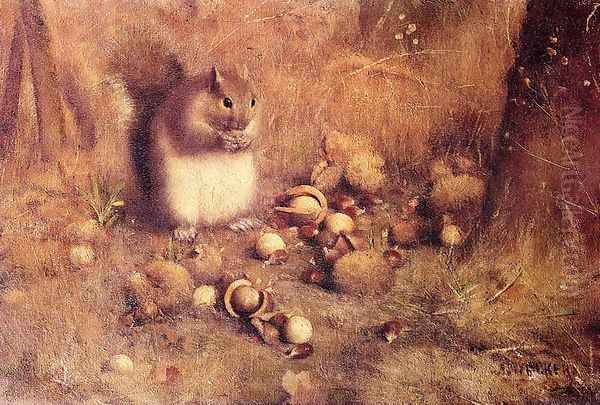 Squirrel with Nuts Oil Painting by Joseph Decker