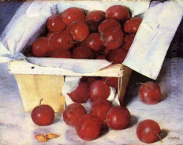 Plums in a Basket Oil Painting by Joseph Decker