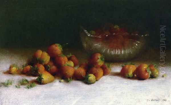 Strawberries in a Cut Glass Bowl Oil Painting by Joseph Decker