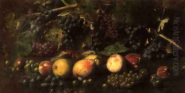 Still Life with Grapes and Pears Oil Painting by Joseph Decker