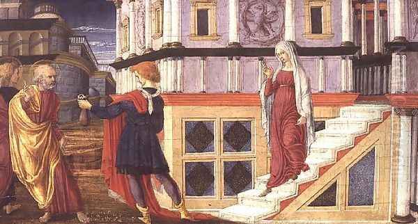 Simon Magus Offering St. Peter Money, 1470-75 Oil Painting by Liberale Da Verona