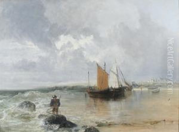 Shrimping On Morecambe Bay Oil Painting by John Wright Oakes