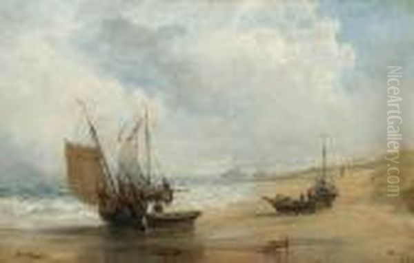 Trawlers On Crosby Beach Oil Painting by John Wright Oakes