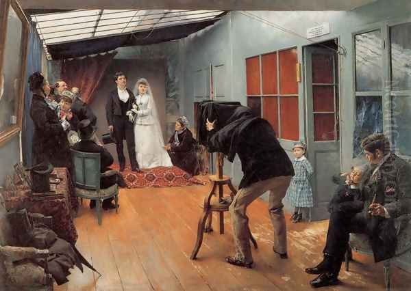 Une Noce chez le photohraphe (Wedding Party at the Photographer's Studio) Oil Painting by Pascal-Adolphe-Jean Dagnan-Bouveret