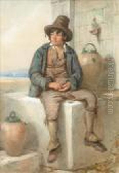 A Young Boyfilling A Jug Oil Painting by Octavius Oakley