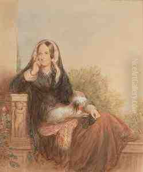 A Portrait Of A Lady Seated With Her Dog Oil Painting by Octavius Oakley