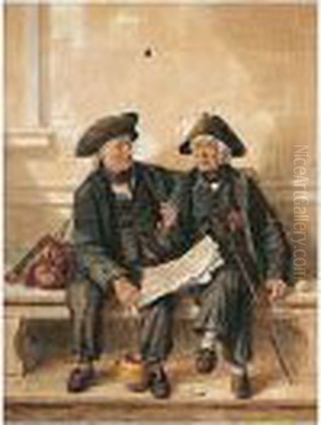 Greenwich Pensioners Discussing The Merits Of The Crimean War Oil Painting by Octavius Oakley