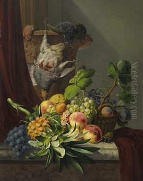 Variety Still Life With Fruits And Slain Songbirds Oil Painting by Anthony Oberman