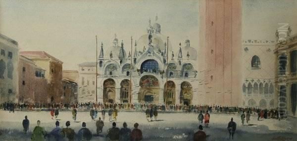 St. Marks Square, Venice 1939 Oil Painting by George Oberteuffer