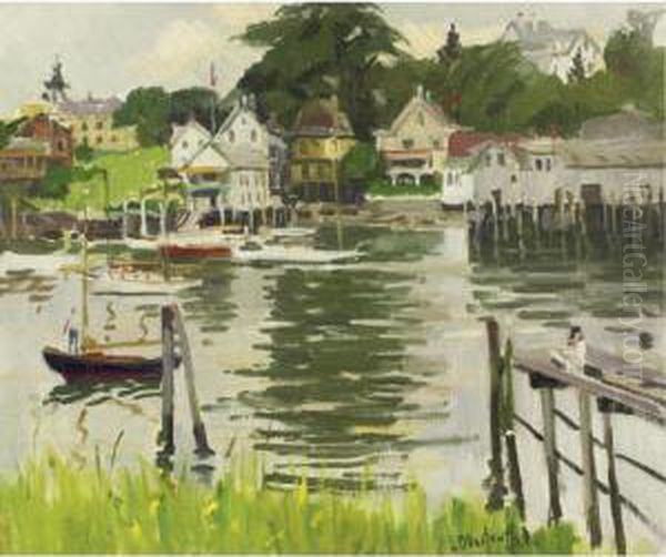 Boothbay Harbor Yacht Club, Maine Oil Painting by George Oberteuffer