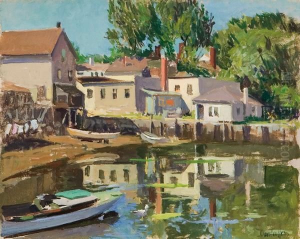 Houses At Boothbay Harbor Oil Painting by George Oberteuffer