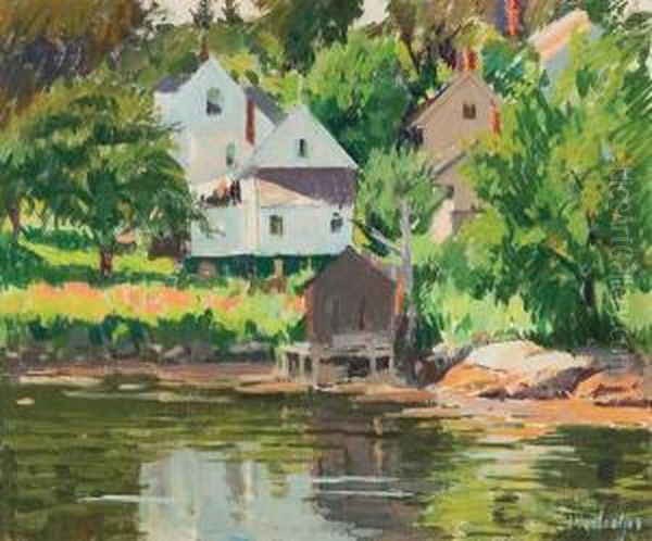 ''boat House, Boothbay Harbor'' Oil Painting by George Oberteuffer