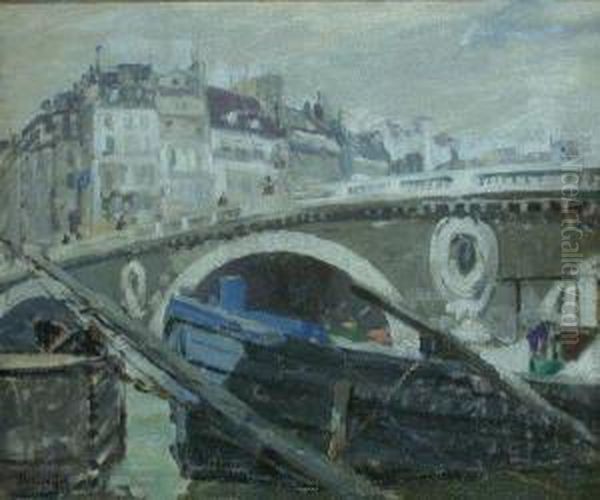 Paris From The Seine Oil Painting by George Oberteuffer