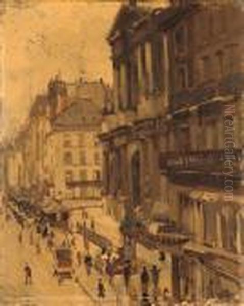 Bustling Street Oil Painting by George Oberteuffer